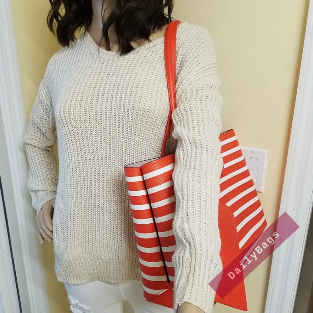 NWT KATE SPADE TAMARILLO MULTI ORANGE ALL DAY SAILING STRIPE MULTI LARGE BAG - Picture 5 of 9